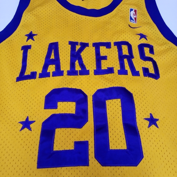 MEN'S VTG NIKE REWIND GARY PAYTON #20 L.A. LAKERS JERSEY 57 GOLD XL +2 READ - Picture 2 of 7